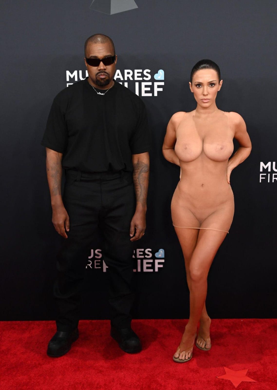 Read more about the article Bianca Censori goes completely naked as she joins husband, Kanye West at the 2025 Grammys