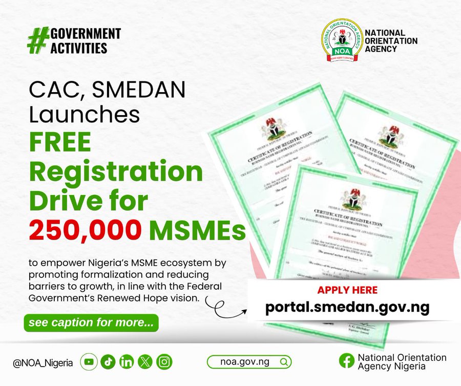 You are currently viewing CAC, SMEDAN Launch Free Registration Drive for 250,000 MSMEs