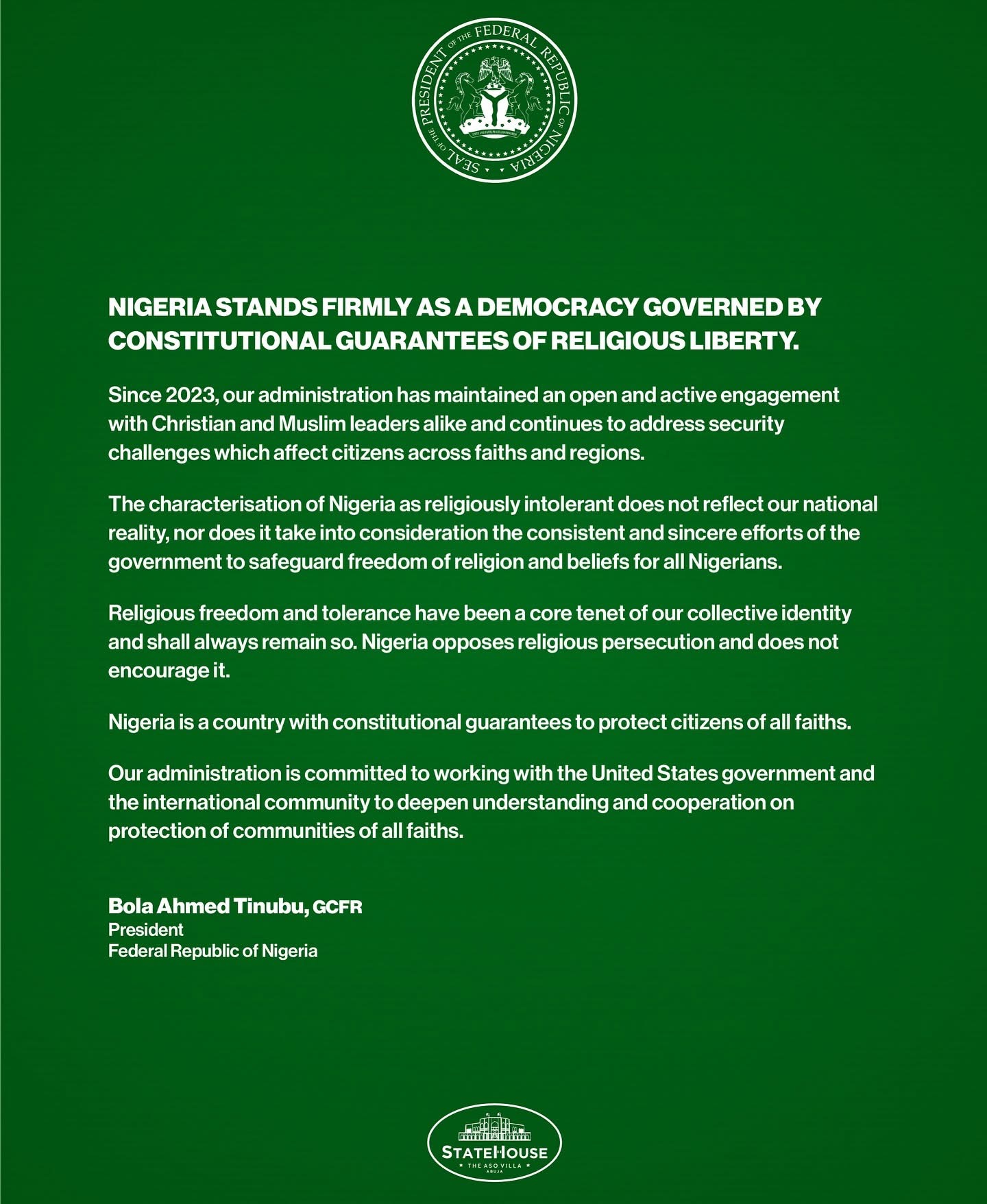 Read more about the article President Bola Ahmed Tinubu, GCFR replies to President Donald Trump’s threat of using US Army to invade and clear Jihadist’s Terrorists killing Christians in Nigeria.