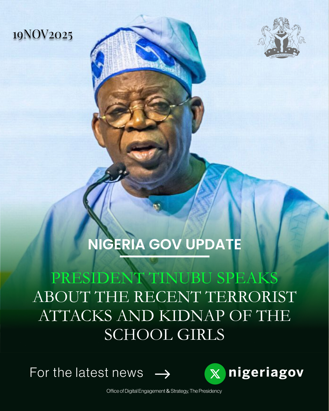 You are currently viewing PRESIDENT TINUBU SPEAKS ABOUT THE RECENT TERRORIST ATTACKS AND KIDNAP OF THE SCHOOL GIRLS